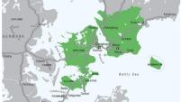 Map of Denmark with green highlighting Oresund region 