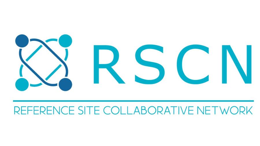 This light blue-shaded logo represents the quadruple helix of the Reference Sites Innovation Ecosystems intertwined in a diagonal sort of cross,  and shows in capital letters the initials of teh network.