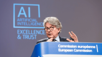 Picture of Thierry Breton speaking about AI Excellence and Trust