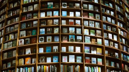 Books om shelves of a big library